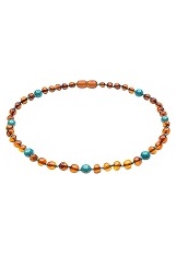 superb tiny cognac and turquoise amber baby teething necklace  